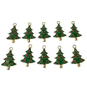 Christmas Tree Red Gold Charms Set Of 10